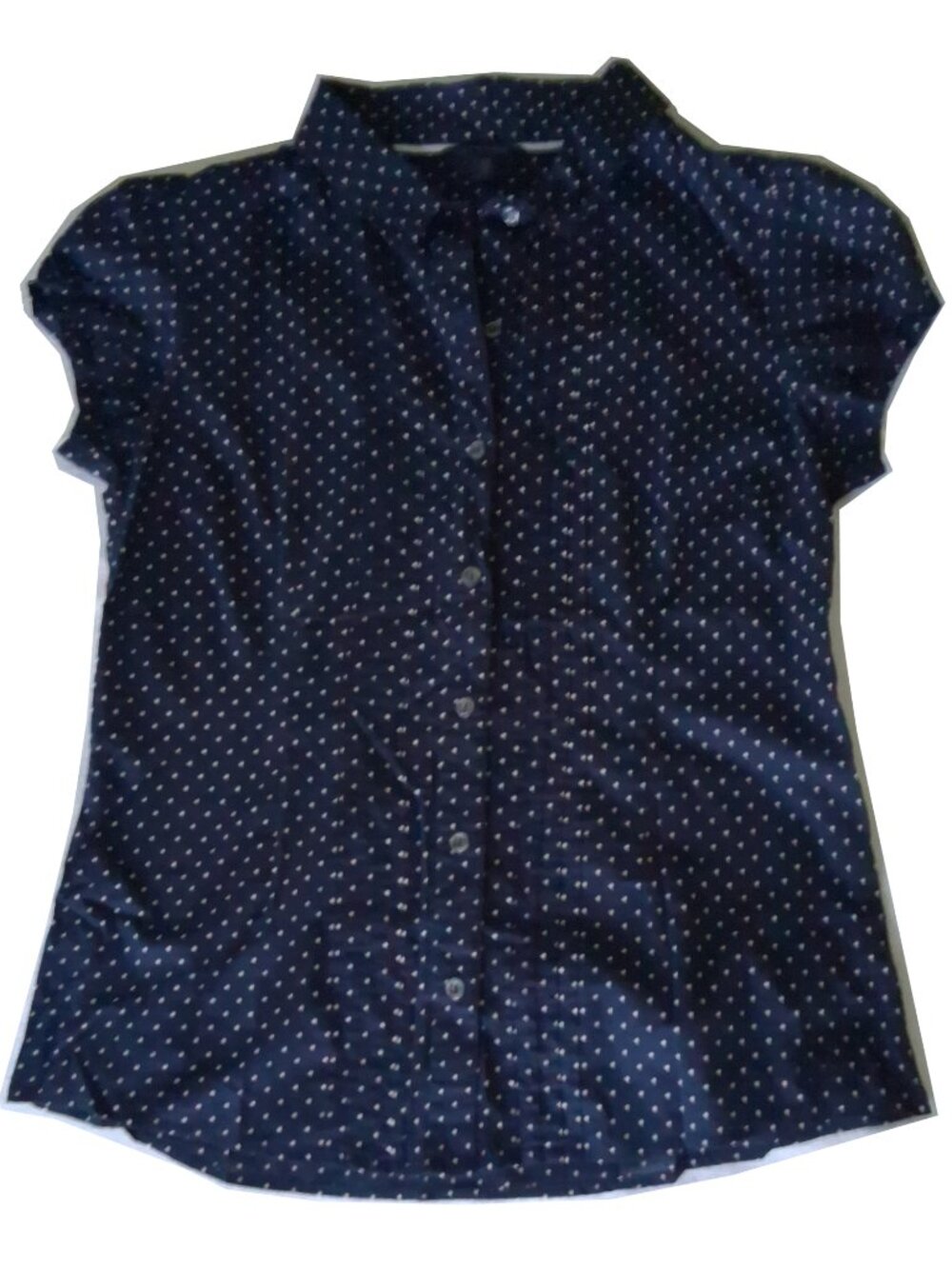 Tommy Hilfiger Women's Navy & White Polka Dot Button Up Collared Blouse, Large